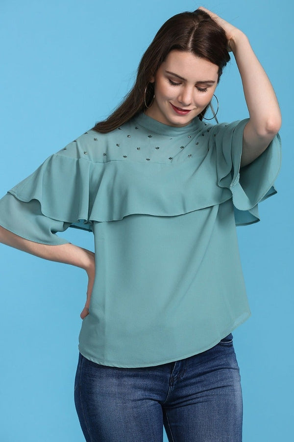 gipsy High Neck Aqua Top Sage