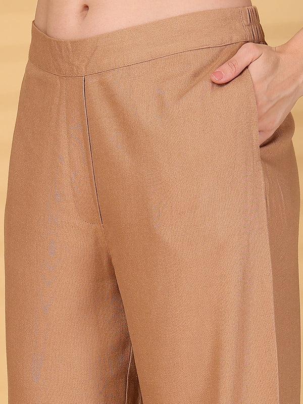 Gipsy Gipsy Khaki Embroidered Cotton Top With Pant Set