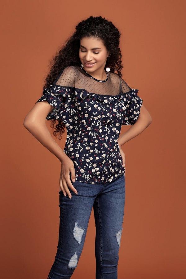 Gipsy Lace It Up Floral Top Blue