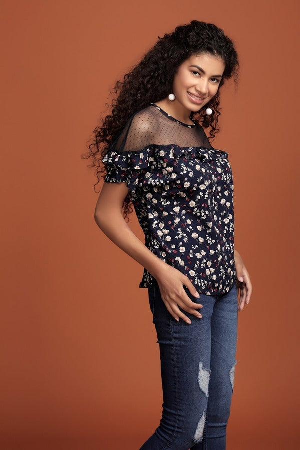 Gipsy Lace It Up Floral Top Blue