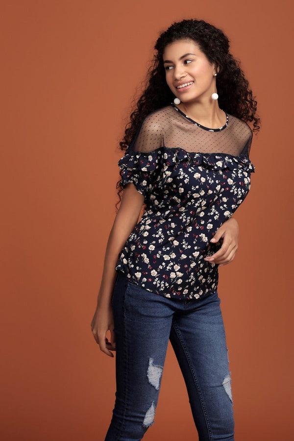 gipsy Lace It Up Floral Top Blue