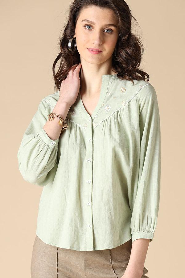 gipsy Gipsy Light Green Fashion Cotton Shirt Light Green