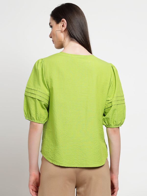 Gipsy Gipsy Lime Green Cotton Stripe Blouse Lime Green
