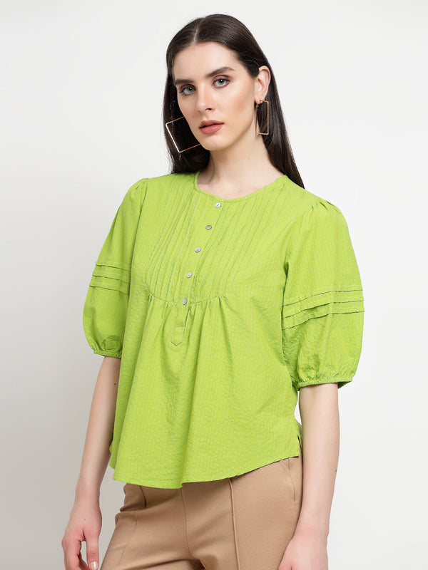 Gipsy Gipsy Lime Green Cotton Stripe Blouse Lime Green