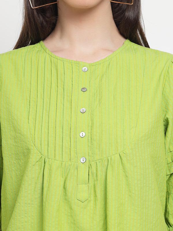 Gipsy Gipsy Lime Green Cotton Stripe Blouse Lime Green