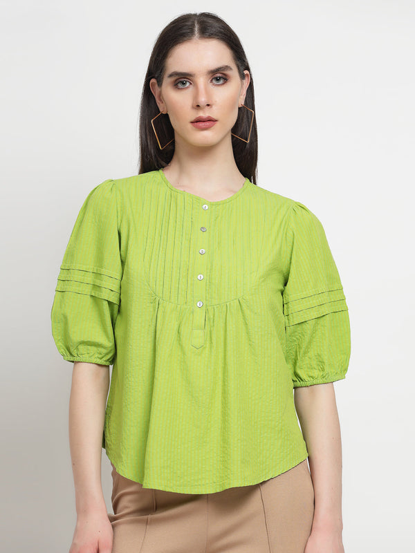gipsy Gipsy Lime Green cotton Stripe Blouse Lime Green