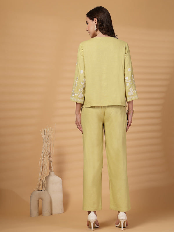 Gipsy Gipsy Lime Green Embroidered Cotton Top With Pants