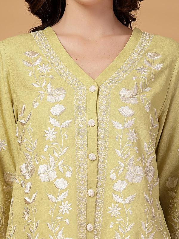 Gipsy Gipsy Lime Green Embroidered Cotton Top With Pants