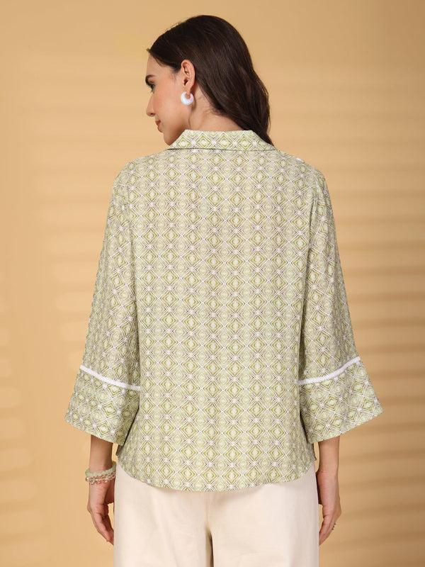 Gipsy Gipsy Lime Green Geometric Yoke Detailing Tunic