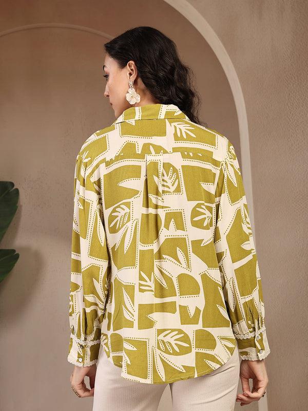 Gipsy Gipsy Lime Green Printed Rayon Shirt Lime Green