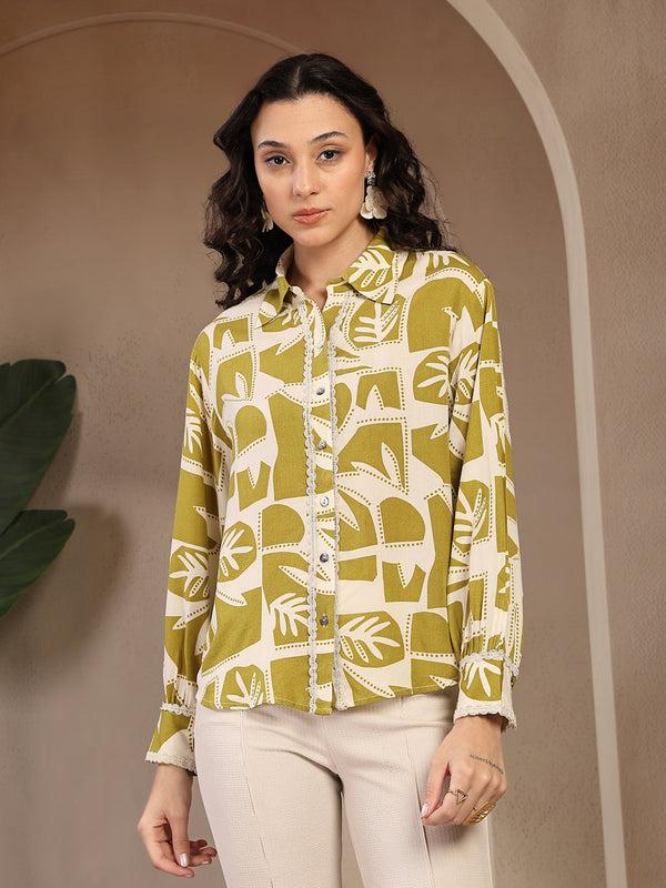 gipsy Gipsy Lime Green Printed Rayon Shirt Lime Green