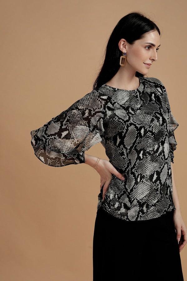 Gipsy Majestic Animal Print Top Black