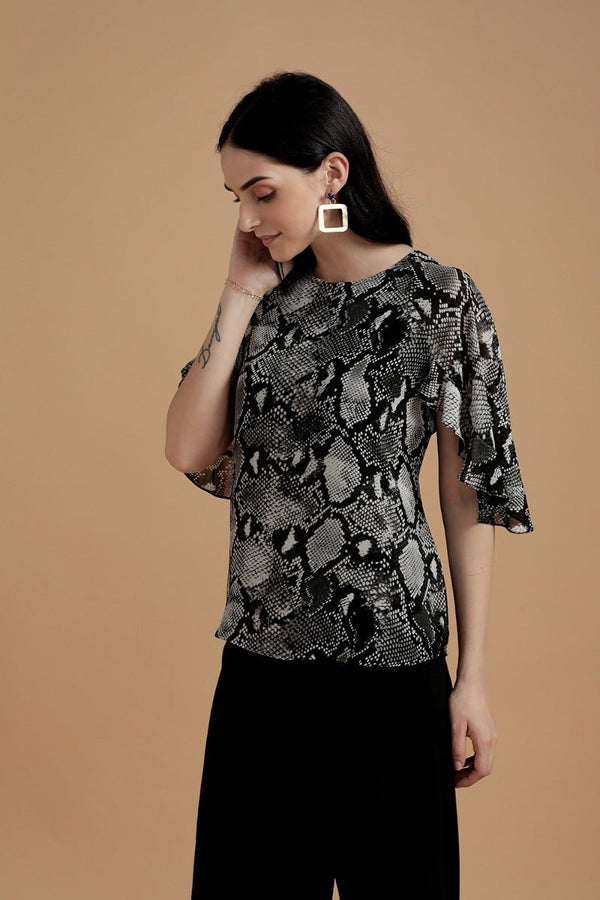 Gipsy Majestic Animal Print Top Black