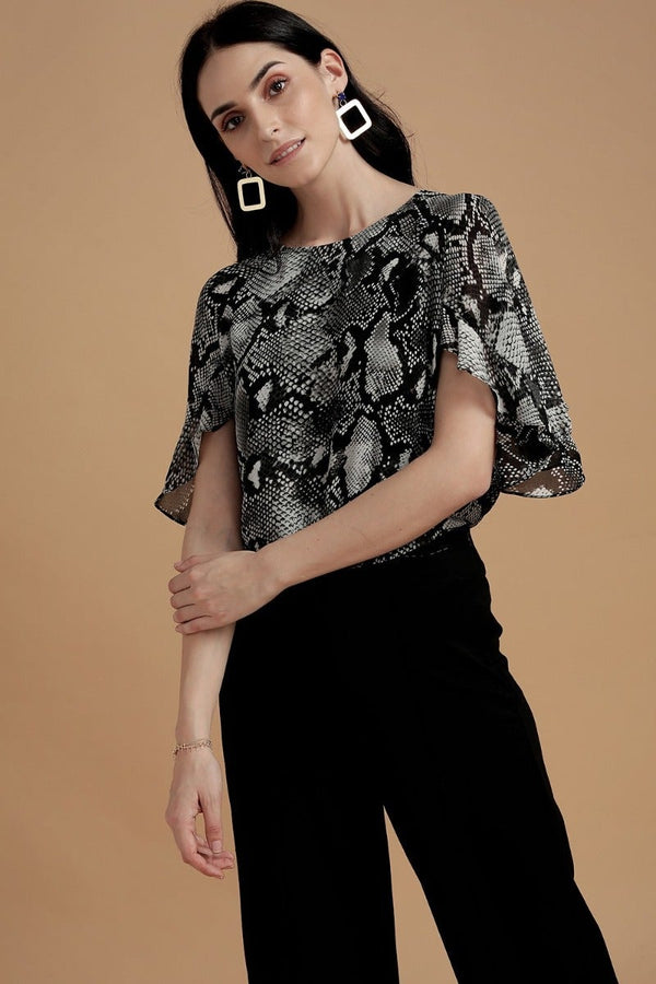 gipsy Majestic Animal Print Top Black