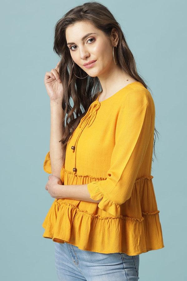 Gipsy Gipsy Mango Medium Length Round Neck Viscose Rayon Blouse Mango