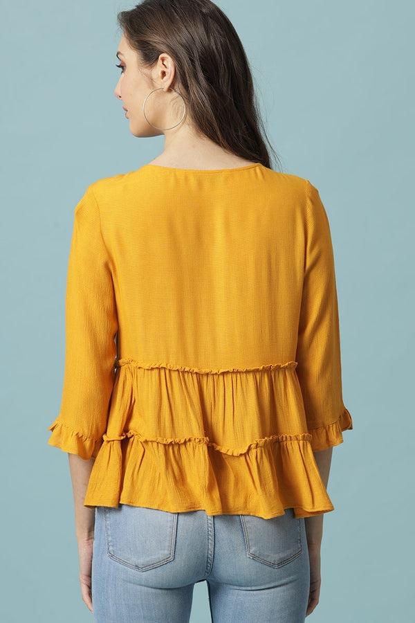 Gipsy Gipsy Mango Medium Length Round Neck Viscose Rayon Blouse Mango