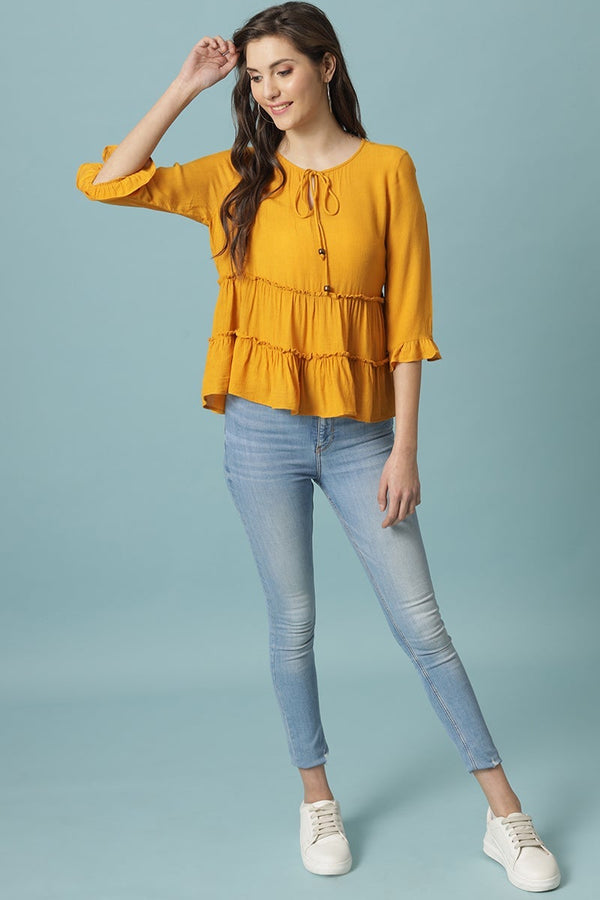 Gipsy Gipsy Mango Medium Length Round Neck Viscose Rayon Blouse Mango