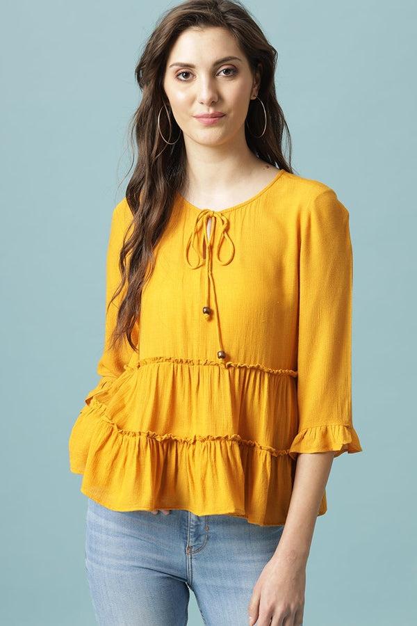 gipsy Gipsy Mango Medium Length Round Neck Viscose Rayon Blouse Mango