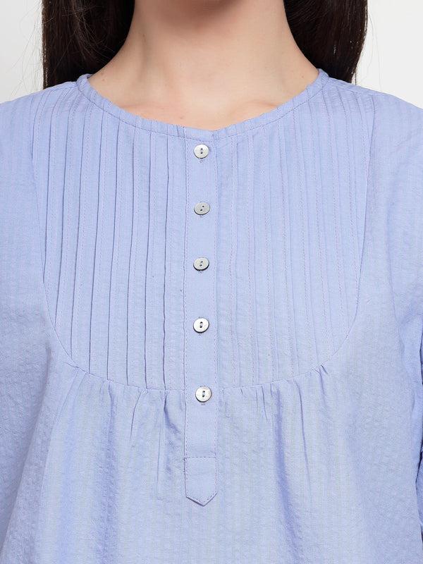 Gipsy Gipsy Mauve Blue Cotton Stripe Blouse Mauve Blue