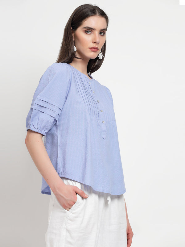 Gipsy Gipsy Mauve Blue Cotton Stripe Blouse Mauve Blue