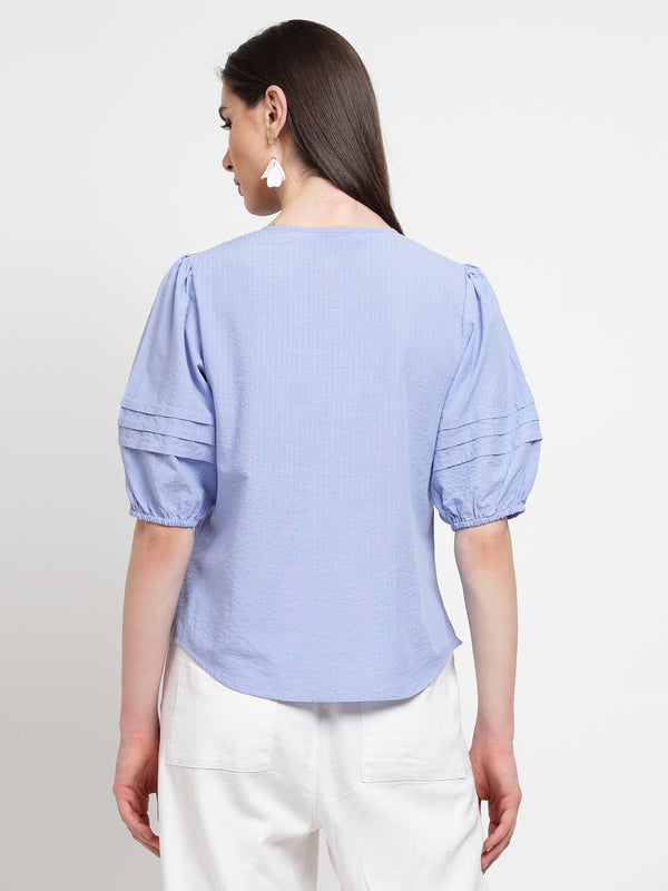 Gipsy Gipsy Mauve Blue Cotton Stripe Blouse Mauve Blue