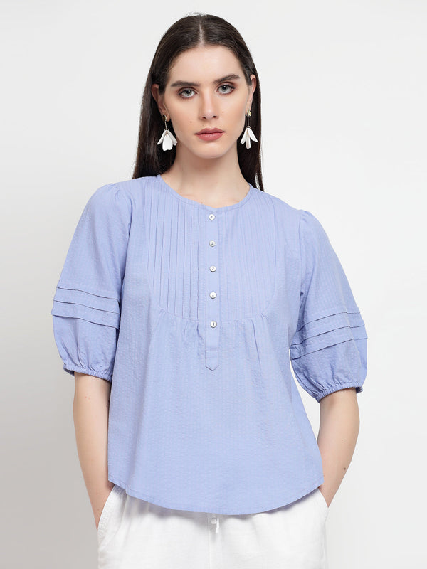 gipsy Gipsy Mauve Blue cotton Stripe Blouse Mauve Blue