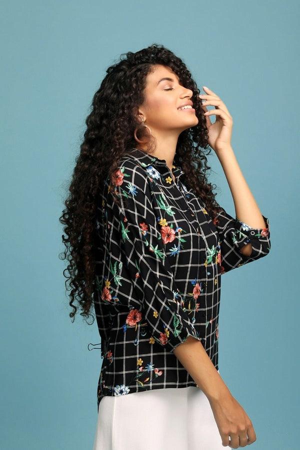 gipsy Maze Black Floral Top Black