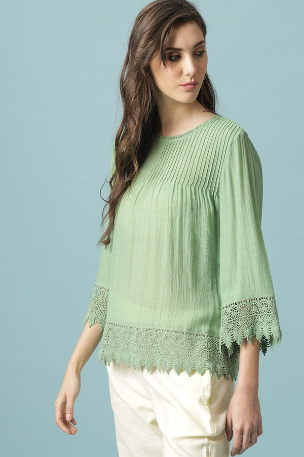 Gipsy Gipsy Mint Green Medium Length V-Neck Polyester Blouse Mint Green