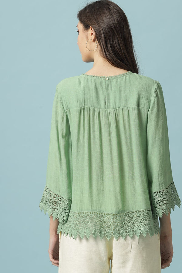 Gipsy Gipsy Mint Green Medium Length V-Neck Polyester Blouse Mint Green