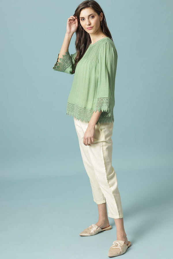 Gipsy Gipsy Mint Green Medium Length V-Neck Polyester Blouse Mint Green