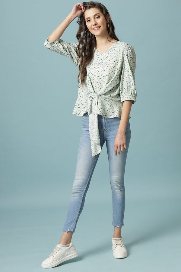 Gipsy Gipsy Mint Green Medium Length V-Neck Polyester Blouse Mint Green