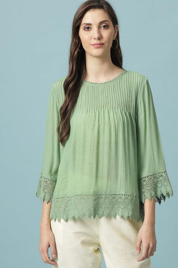 gipsy Gipsy Mint Green Medium Length V-Neck Polyester Blouse Mint Green