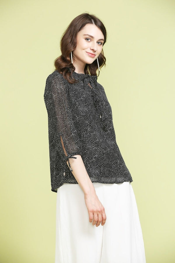 Gipsy Monochrome Printed Top Black