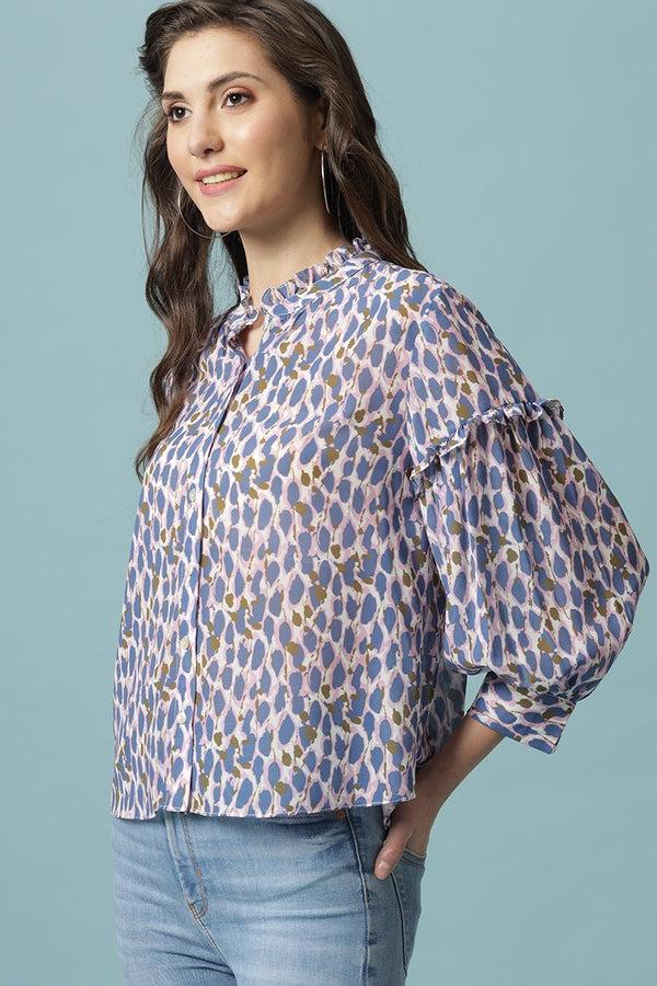 Gipsy Gipsy Multi Medium Length Round Neck Polyester Blouse Multi