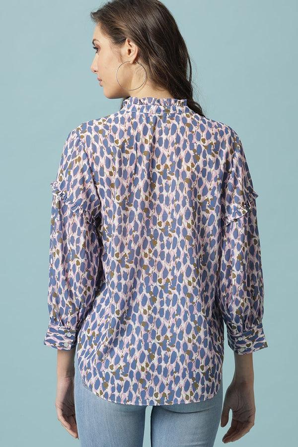 Gipsy Gipsy Multi Medium Length Round Neck Polyester Blouse Multi