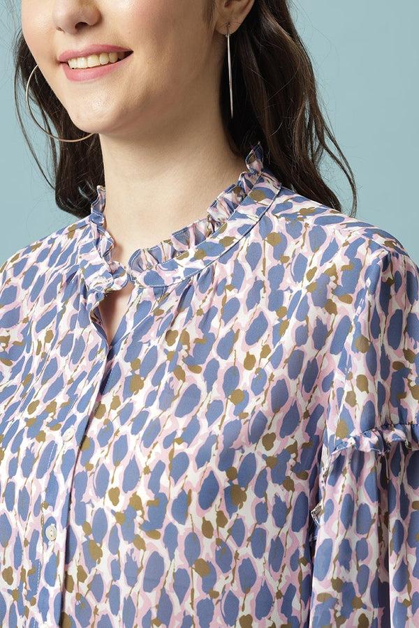 Gipsy Gipsy Multi Medium Length Round Neck Polyester Blouse Multi