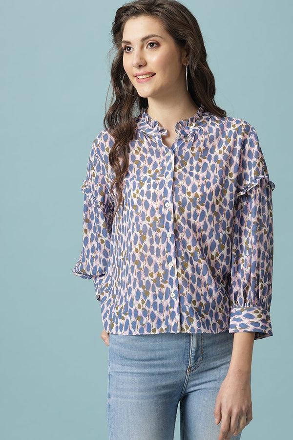 gipsy Gipsy Multi Medium Length Round Neck Polyester Blouse Multi