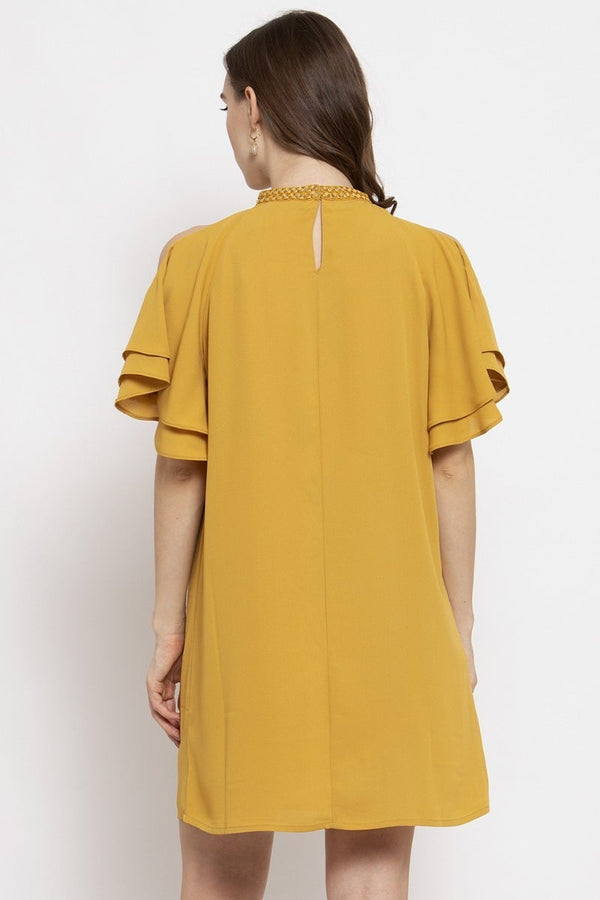 Gipsy Gipsy Mustard Embellished Solid Georgette Dress Mustard