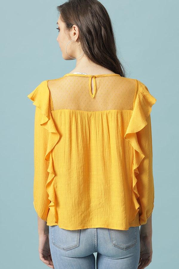Gipsy Gipsy Mustard Medium Length Round Neck Polyester Blouse Mustard