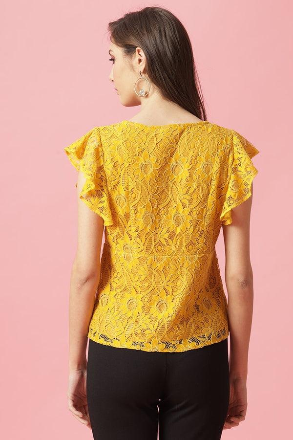 Gipsy Gipsy Mustard Medium Length V-Neck Polyester Blouse Mustard