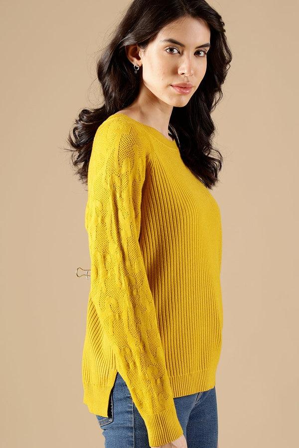 Gipsy Mustard Regular Fit Acrylic Sweaters Mustard
