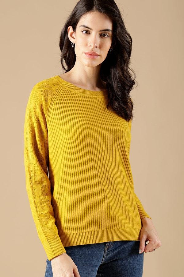 gipsy Mustard Regular Fit Acrylic Sweaters Mustard