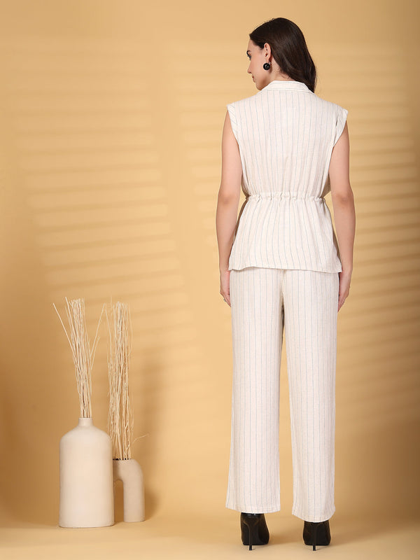 Gipsy Gipsy Natural Striped Cotton Drawstring Top With Pant Set