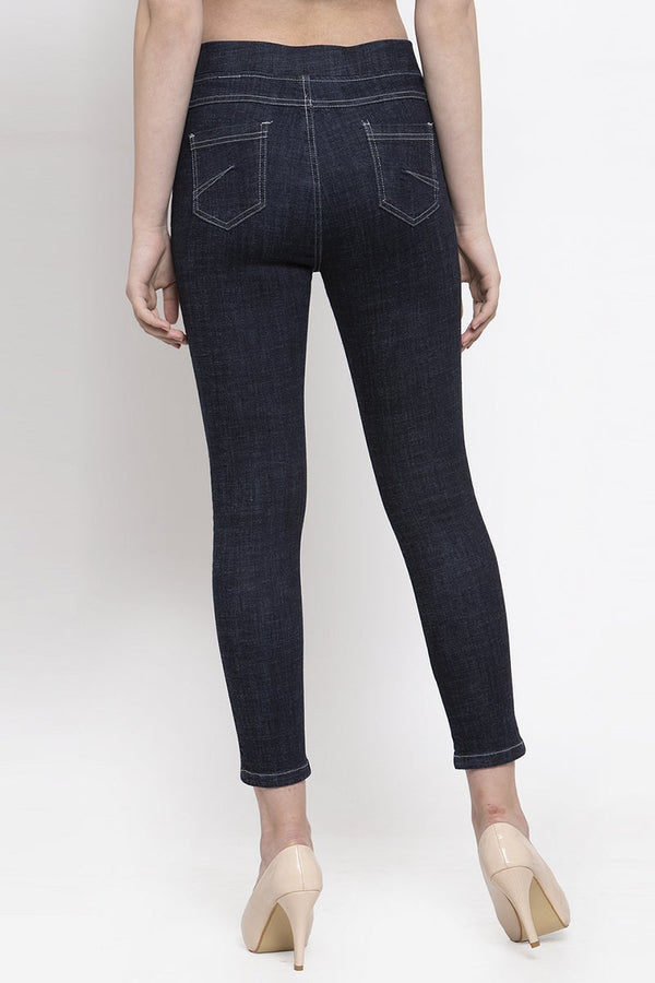 Gipsy Navy Blue Solid Cotton Jegging Navy