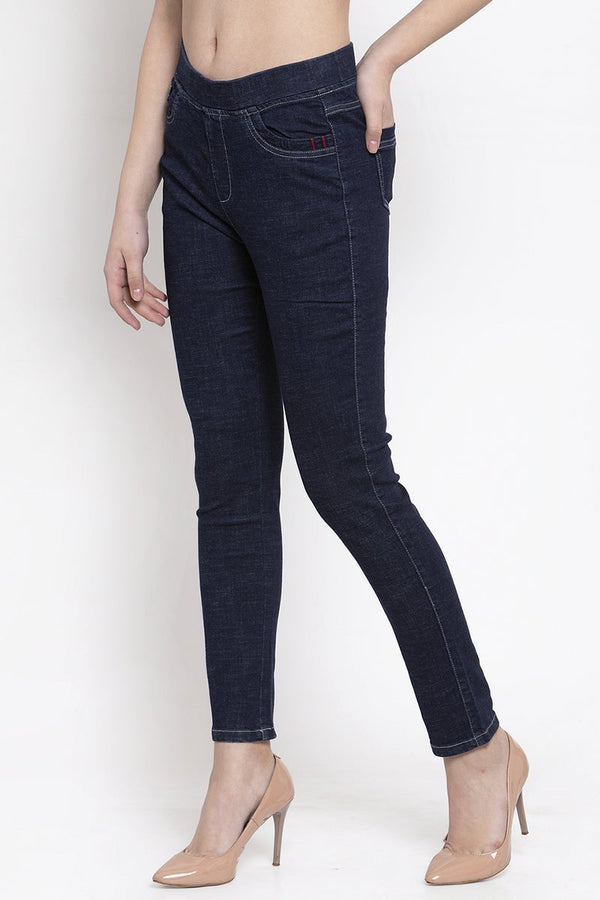 Gipsy Navy Blue Solid Cotton Jegging Navy