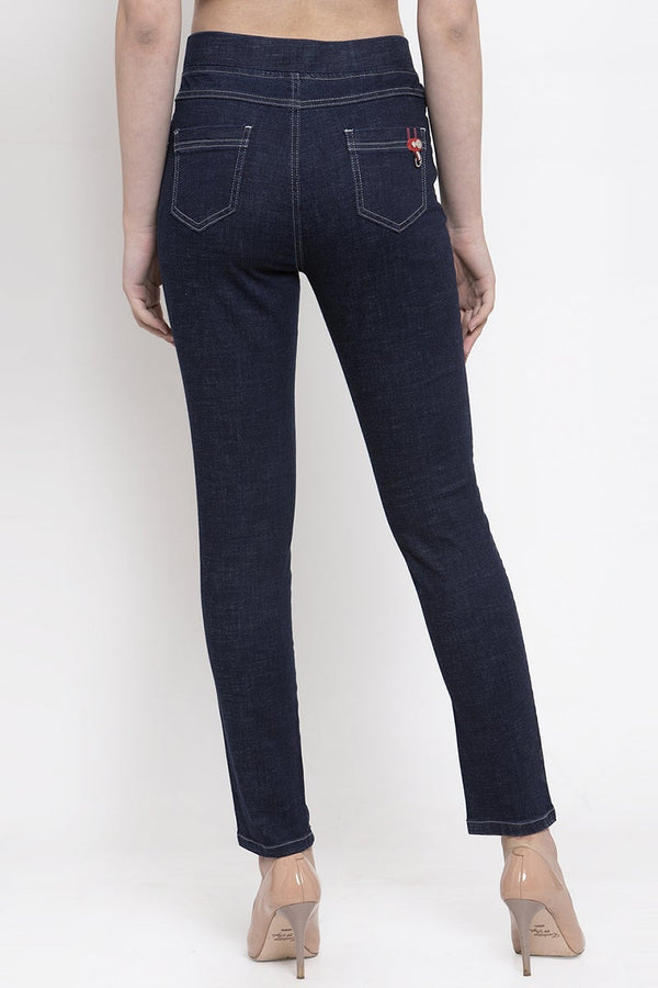 Gipsy Navy Blue Solid Cotton Jegging Navy
