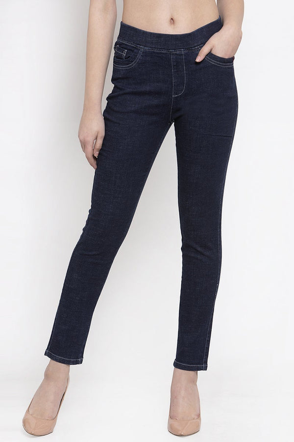 gipsy Navy Blue Solid Cotton Jegging Navy