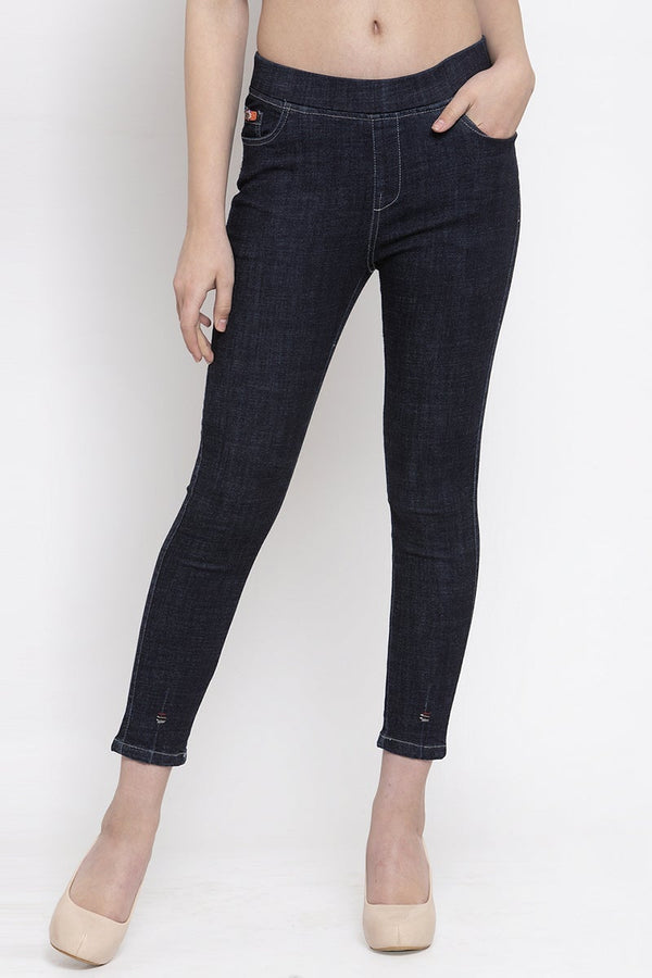 gipsy Navy Blue Solid Cotton Jegging Navy