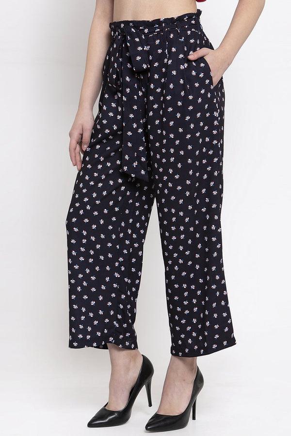 Gipsy Navy Ditsy Printed Polyester Pant Navy Ditsy