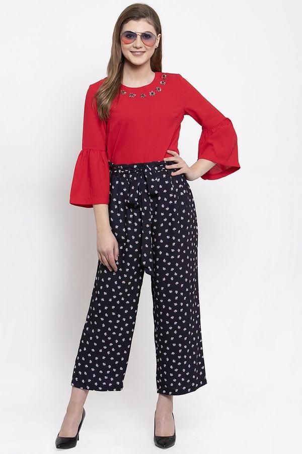Gipsy Navy Ditsy Printed Polyester Pant Navy Ditsy